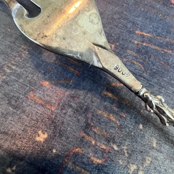 Antique 900 Silver Ornate Serving Fork – Twisted Handle, 7” Long - Picture 5 of 7